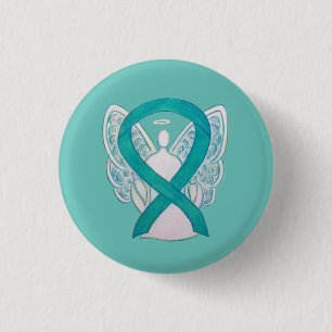 Aquamarines Angel-Bewusstsein Ribbon Art Custom La Button
