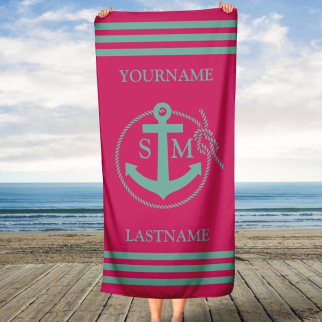 Aquamarines Ankermonogramm Strandtuch (Von Creator hochgeladen)