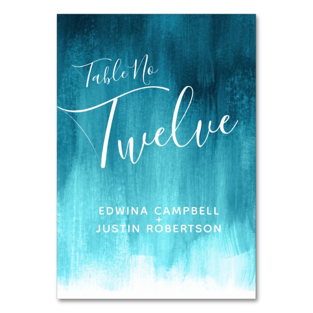 Aquamarines Aqua-abstrakte Wäsche Moderne Tischnum Tischnummer (Rückseite)