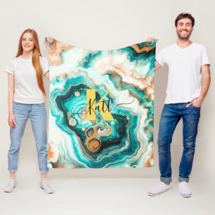 Aquamarines Aqua Agate Golden Custom Modern Monogr Fleecedecke