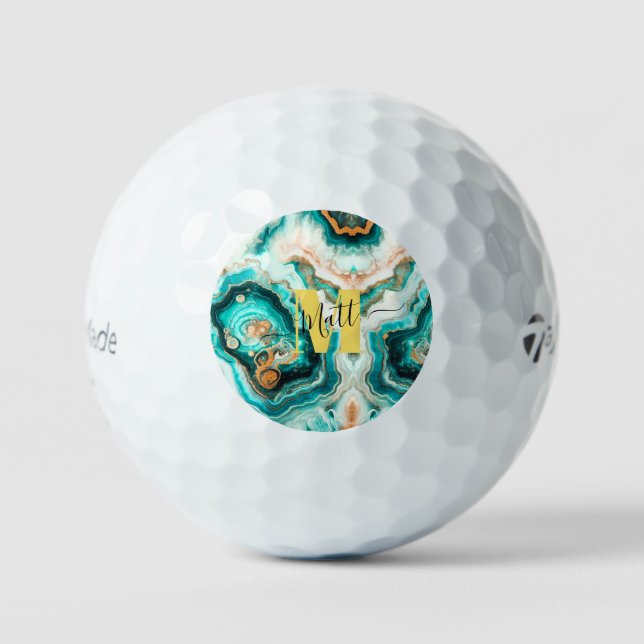 Aquamarines Aqua Agate Golden Custom Modern Monogr Golfball (Vorderseite)