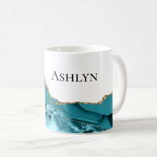 Aquamarines Aqua Blue Agate Gold Glitzy Glitzer Kaffeetasse