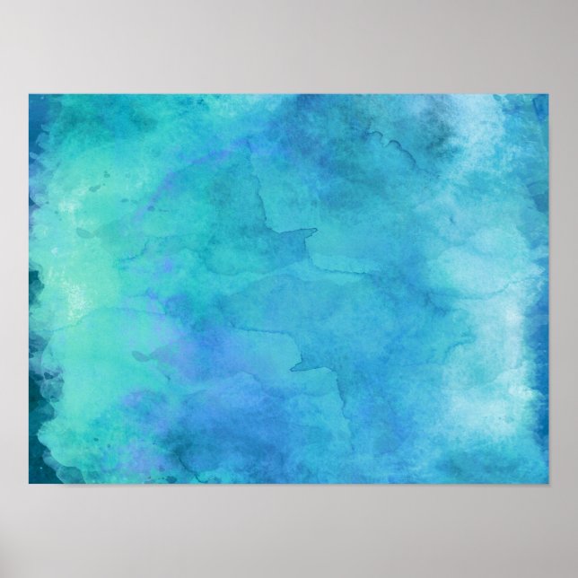 Aquamarines Aqua Blue Aquamarin Watercolor Textur  Poster (Vorne)