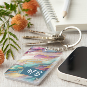 Aquamarines Aqua Blue Lila Pink Gold Marbella Art Schlüsselanhänger