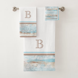Aquamarines Aqua Blue Taupe Badhandtuch Set