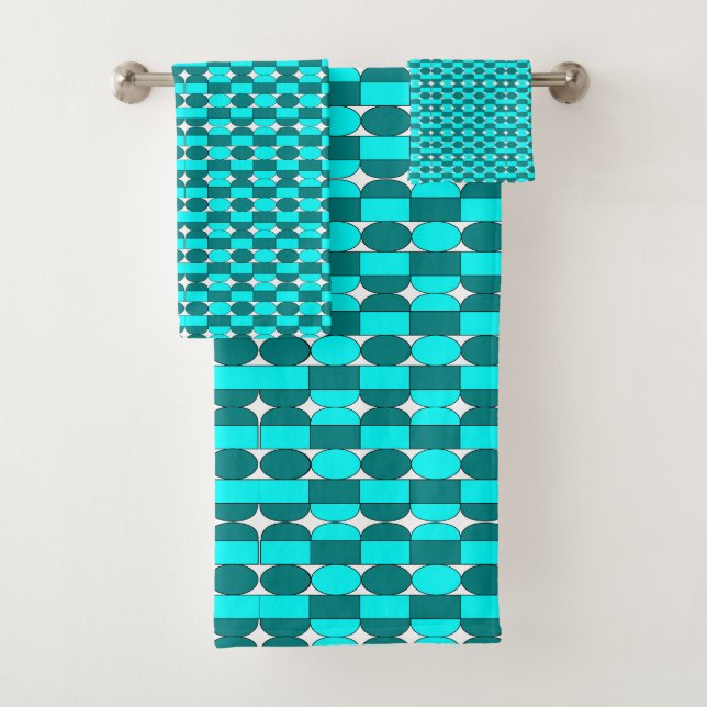 Aquamarines Aqua Contemporary Geometric Muster Badhandtuch Set (Insitu)
