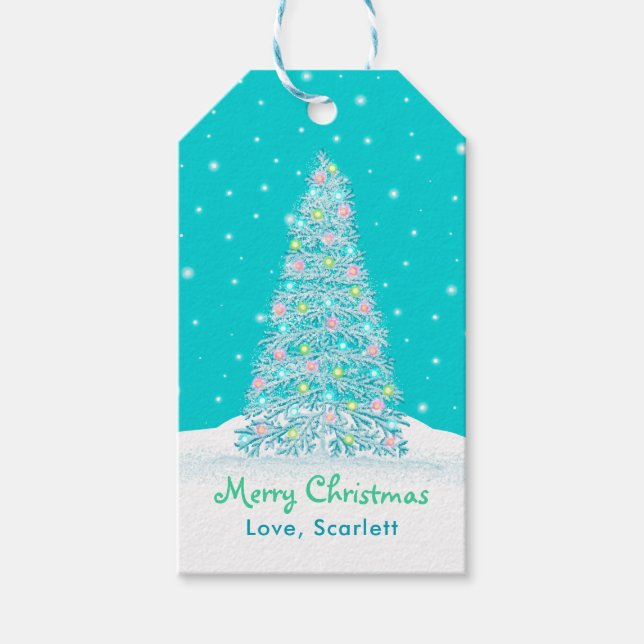 Aquamarines Aqua-Dekoriertes Weihnachtsbaum Geschenkanhänger (Vorderseite)