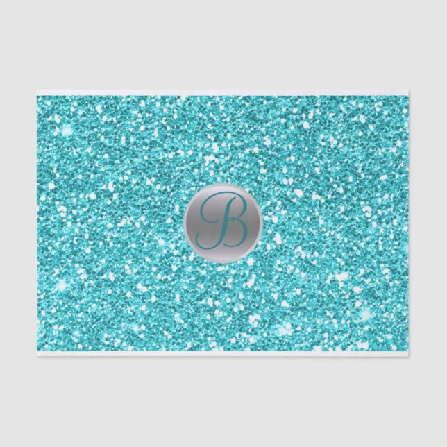 Aquamarines Aqua Glitzer Sparkle Glam Monogram Ini Seidenpapier (Vorderseite)