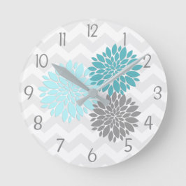Aquamarines Aqua Gray Dahlia Blume Kinderzimmer Wa Runde Wanduhr