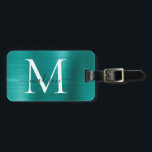 Aquamarines Aqua Green Brushed Metal Script Monogr Gepäckanhänger<br><div class="desc">Aquamarine Aqua Green Brushed Metal Script Monogram Niedlich Bag Tag</div>