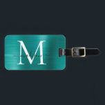 Aquamarines Aqua Green Brushed Metal Script Monogr Gepäckanhänger<br><div class="desc">Aquamarine Aqua Green Brushed Metal Script Monogram Niedlich Bag Tag</div>