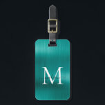 Aquamarines Aqua Green Brushed Metal Script Monogr Gepäckanhänger<br><div class="desc">Moderne Aquamarine Aqua Green Brushed Metal Script Monogram Niedlich Bag Tag</div>