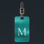Aquamarines Aqua Green Brushed Metal Script Monogr Gepäckanhänger<br><div class="desc">Moderne Aquamarine Aqua Green Brushed Metal Script Monogram Niedlich Bag Tag</div>