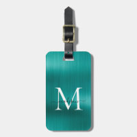 Aquamarines Aqua Green Brushed Metal Script Monogr