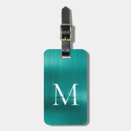 Aquamarines Aqua Green Brushed Metal Script Monogr Gepäckanhänger