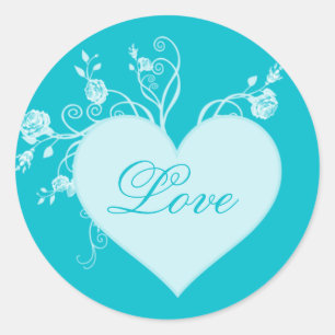 Aquamarines Aqua-Herz und Rosen-Liebe-Aufkleber Runder Aufkleber