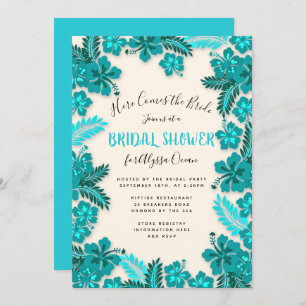 Aquamarines Aqua Hibiskus Tropisches Brautparty Ei Einladung