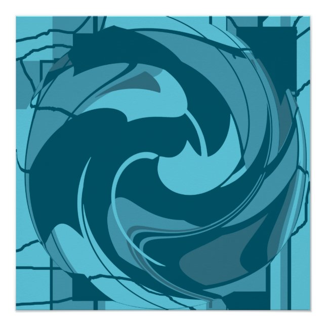 Aquamarines Aqua Türkisfarbene, blühende Formen wi Poster (Vorderseite)