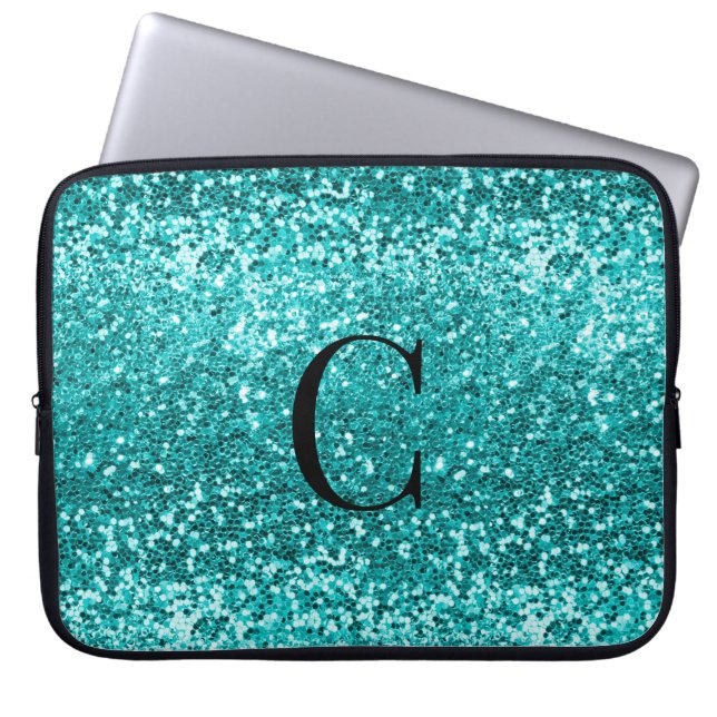 Aquamarines Aqua Turquoise Glitzer Sparkone Monogr Laptopschutzhülle (Vorderseite)