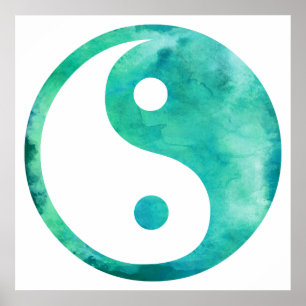 Aquamarines Aqua Watercolor Yin Yang Taoismus Bala Poster