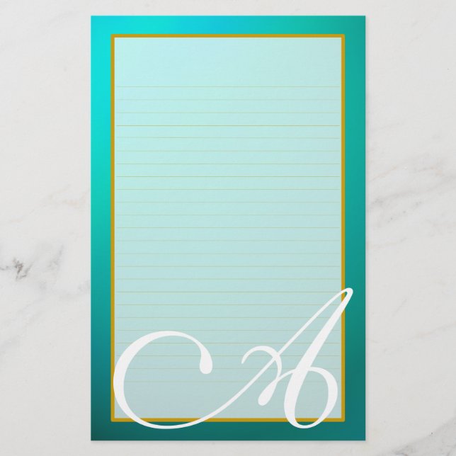 Aquamarines Aquamarine Monogramm feine Linde Stati Briefpapier (Vorderseite)