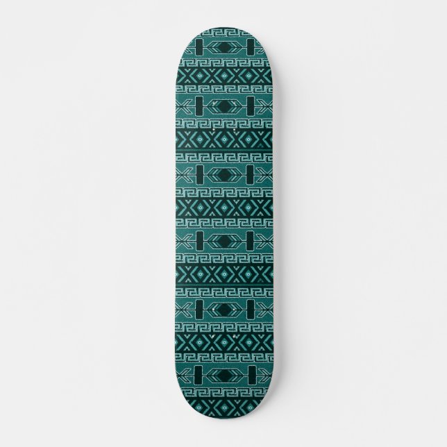 Aquamarines Aztekenmuster Skateboard (Vorne)