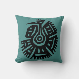 Aquamarines Aztekerkissen mit Vulturmotif Kissen
