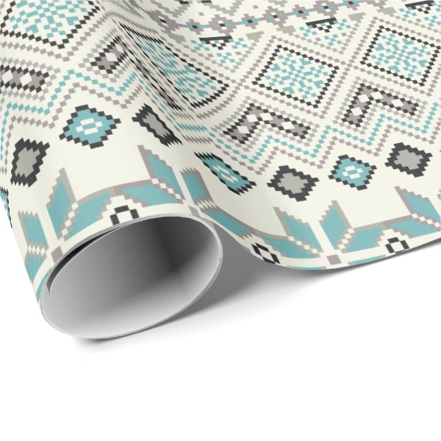 Aquamarines aztekisches Schneeflockeren Geschenkpapier (Rolleneckpunkt)