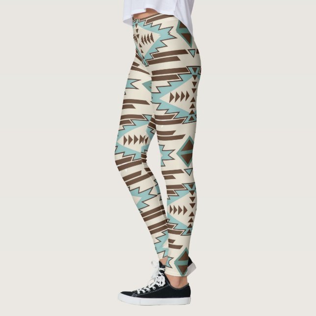 Aquamarines aztekisches Stammes- Muster Browns Leggings (Links)