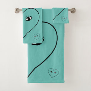 Aquamarines Bad Abstrakt Art Herz Badhandtuch Set