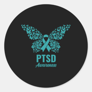 Aquamarines Band mit Schmetterlingen - Ptsd-Bewuss Runder Aufkleber