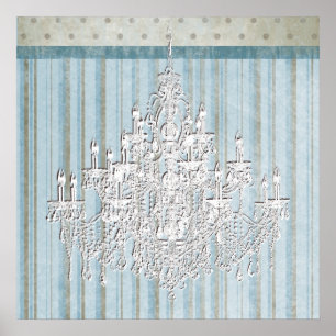 Aquamarines Beige Shabby Chic Kronleuchter Wand Dr Poster