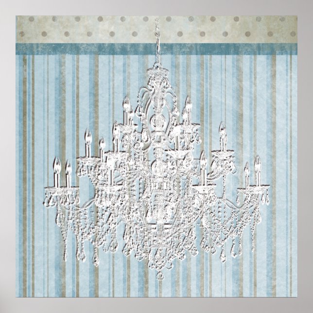 Aquamarines Beige Shabby Chic Kronleuchter Wand Dr Poster (Vorne)