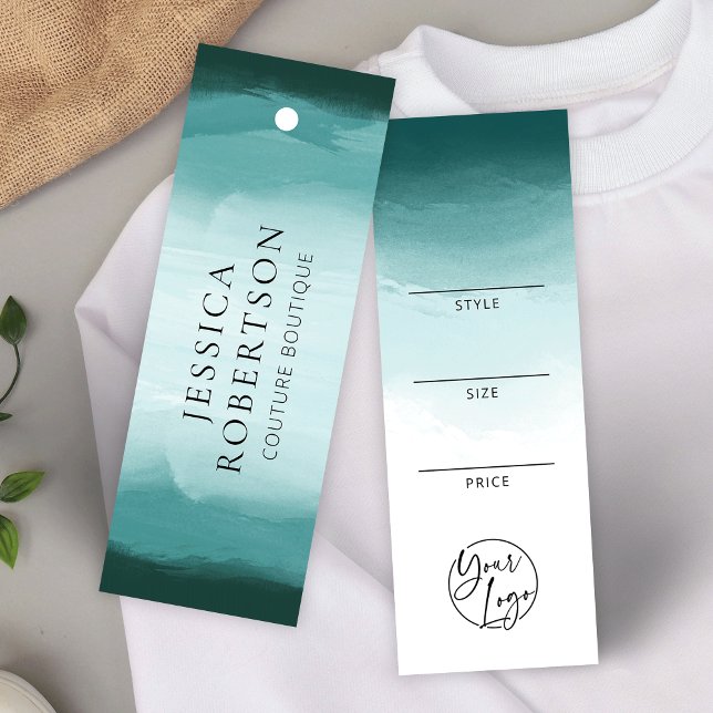 Aquamarines Bekleidungspreisschild für moderne Was (Elegant turquoise watercolor fashion boutique price tag labels with your logo)