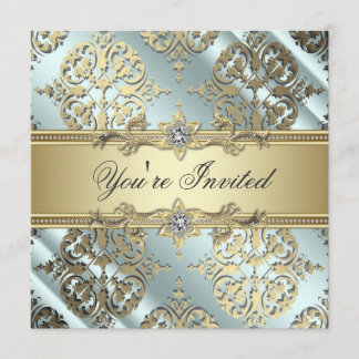 Aquamarines Black Gold Damask Party Einladung