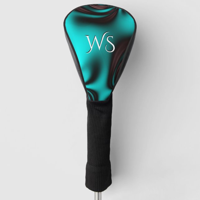 Aquamarines Blau Mit Monogramm Golf Headcover (Vorderseite)