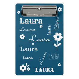 Aquamarines Blau mit weißen Blume, kundenspezifisc Mini Klemmbrett