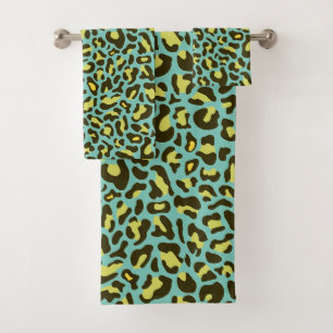 Aquamarines Blau und Gelb Leopard Print Trendy Badhandtuch Set