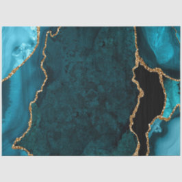 Aquamarines Blau und Gold Imitate Glitzer Agate Seidenpapier