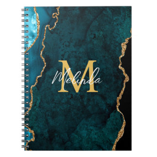 Aquamarines Blau und Goldmarmor Agate Notizblock