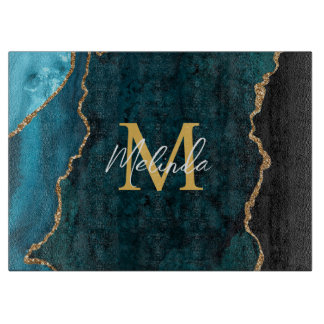 Aquamarines Blau und Goldmarmor Agate Schneidebrett