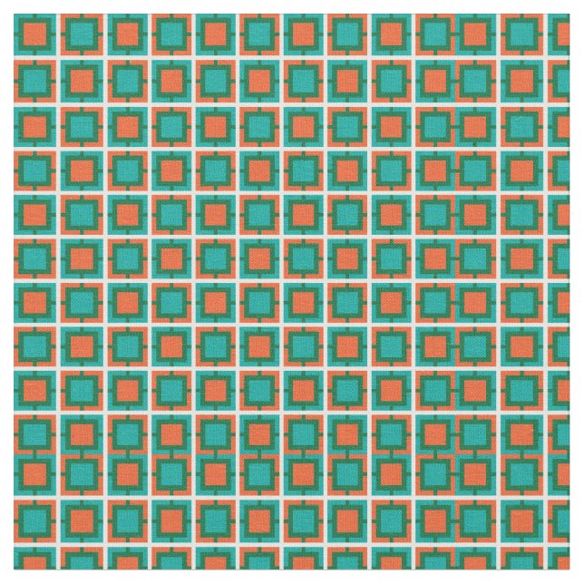 Aquamarines Blau- und Orangengittermuster Stoff (Nahaufnahme)