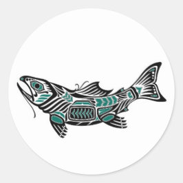 Aquamarines Blau und Schwarz Haida Spirit Fisch Runder Aufkleber