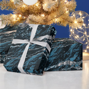 Aquamarines Blau und Silbermarmor Geschenkpapier