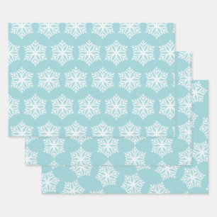 Aquamarines Blau und Weiße Schneeflocken Weihnacht Geschenkpapier Set