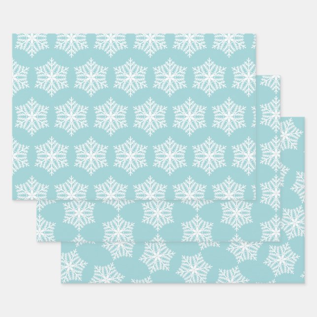 Aquamarines Blau und Weiße Schneeflocken Weihnacht Geschenkpapier Set (Set)