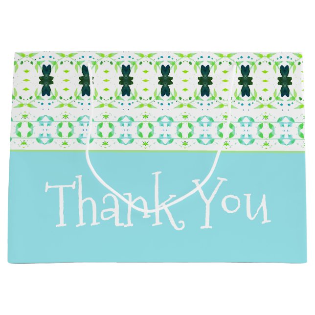 Aquamarines Blau und Zitronengrün Große Geschenktüte (Vorderseite)