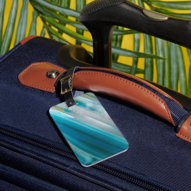 Aquamarines Blaubandmuster Gepäckanhänger (Vorderseite Insitu 1)