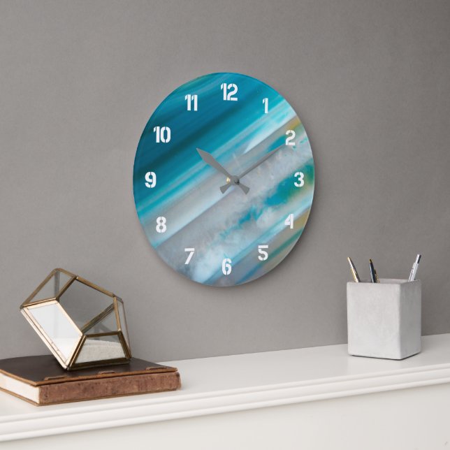 Aquamarines Blaubandmuster Große Wanduhr (Büro)