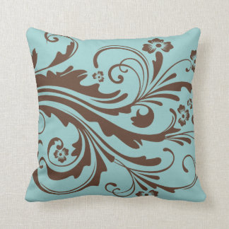 Aquamarines Blauer und Brauner Flor Kissen